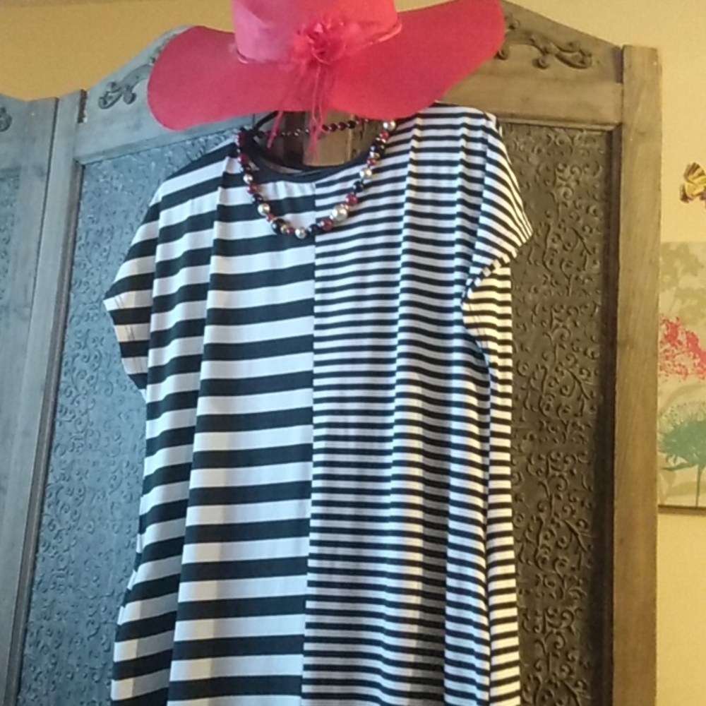 Black and white horizontal striped Shein dress.
